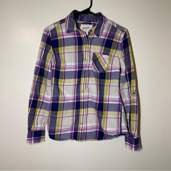 Casual Plaid Shirt - Purple, Yellow, and White - Picture 1 of 3